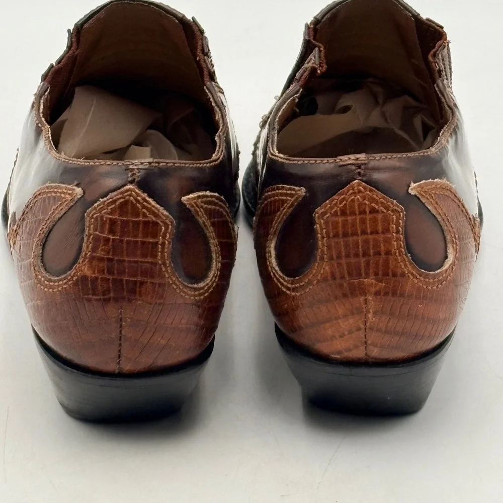 VTG Western Leather Shooties Brown Lizard Embossed Pointed Toe Ankle Boots 6.5 N